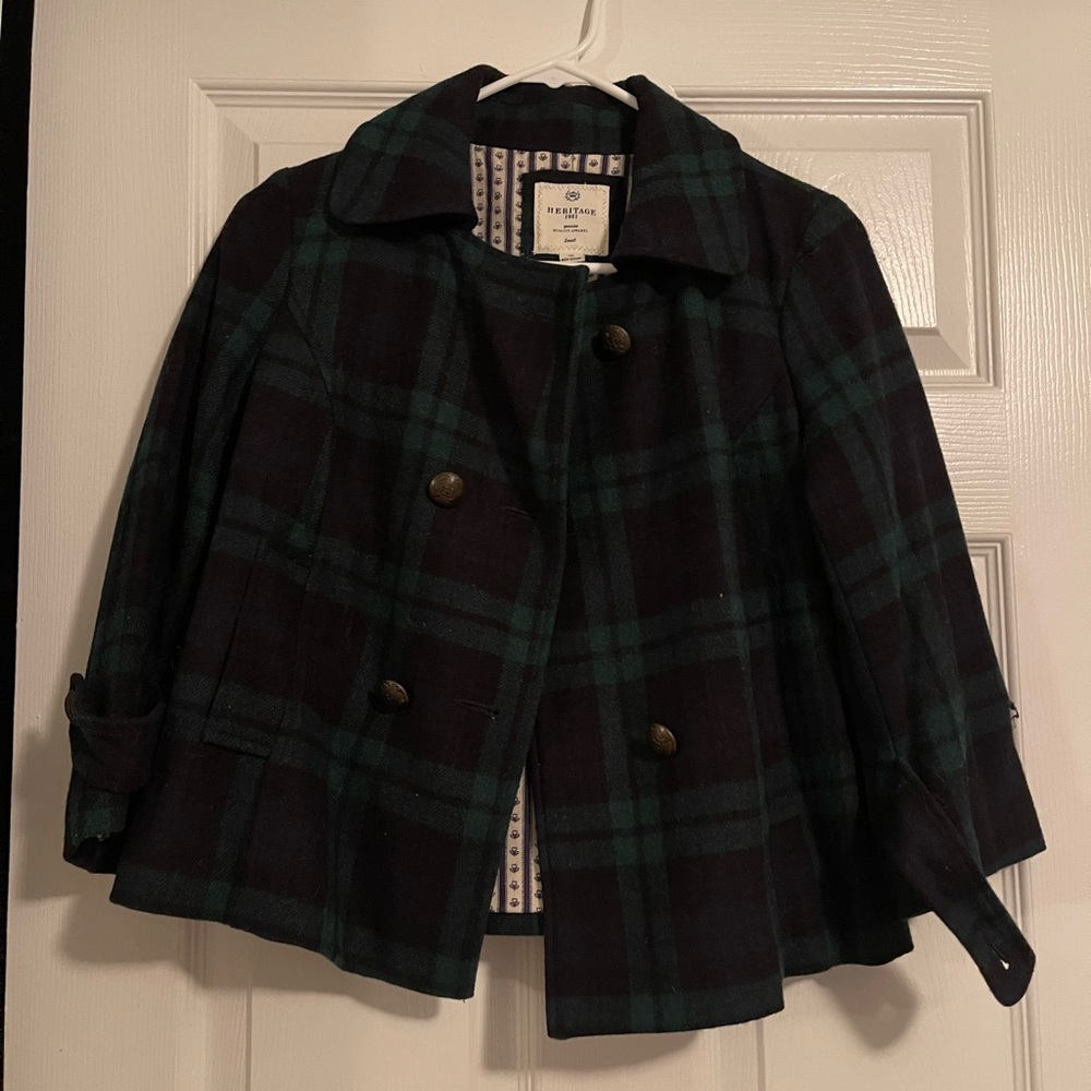 Forever 21/heritage, Size small, blue and green waist length coat